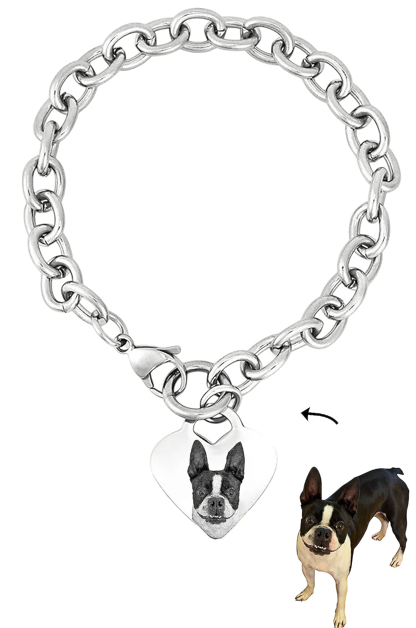 PET FACE SILVER HEART BRACELET/ ANKLET