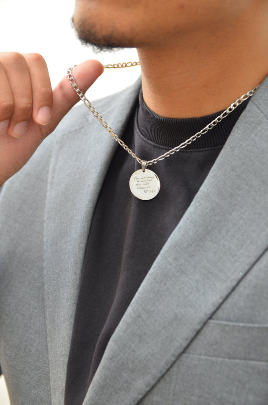 Men's Custom Coin Pendant Necklace - Handwriting