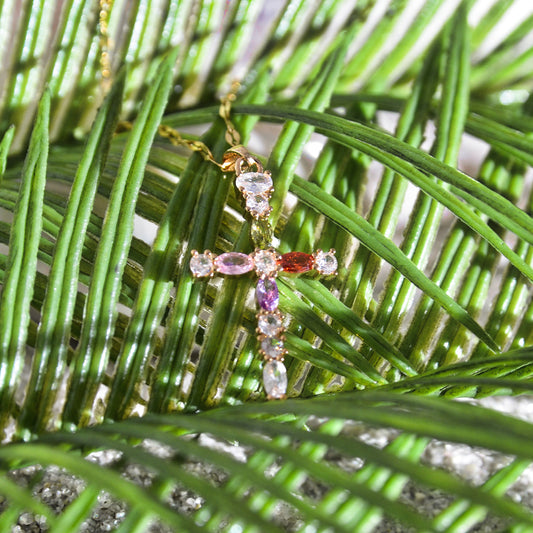 Multi-gemstone Cross Necklace