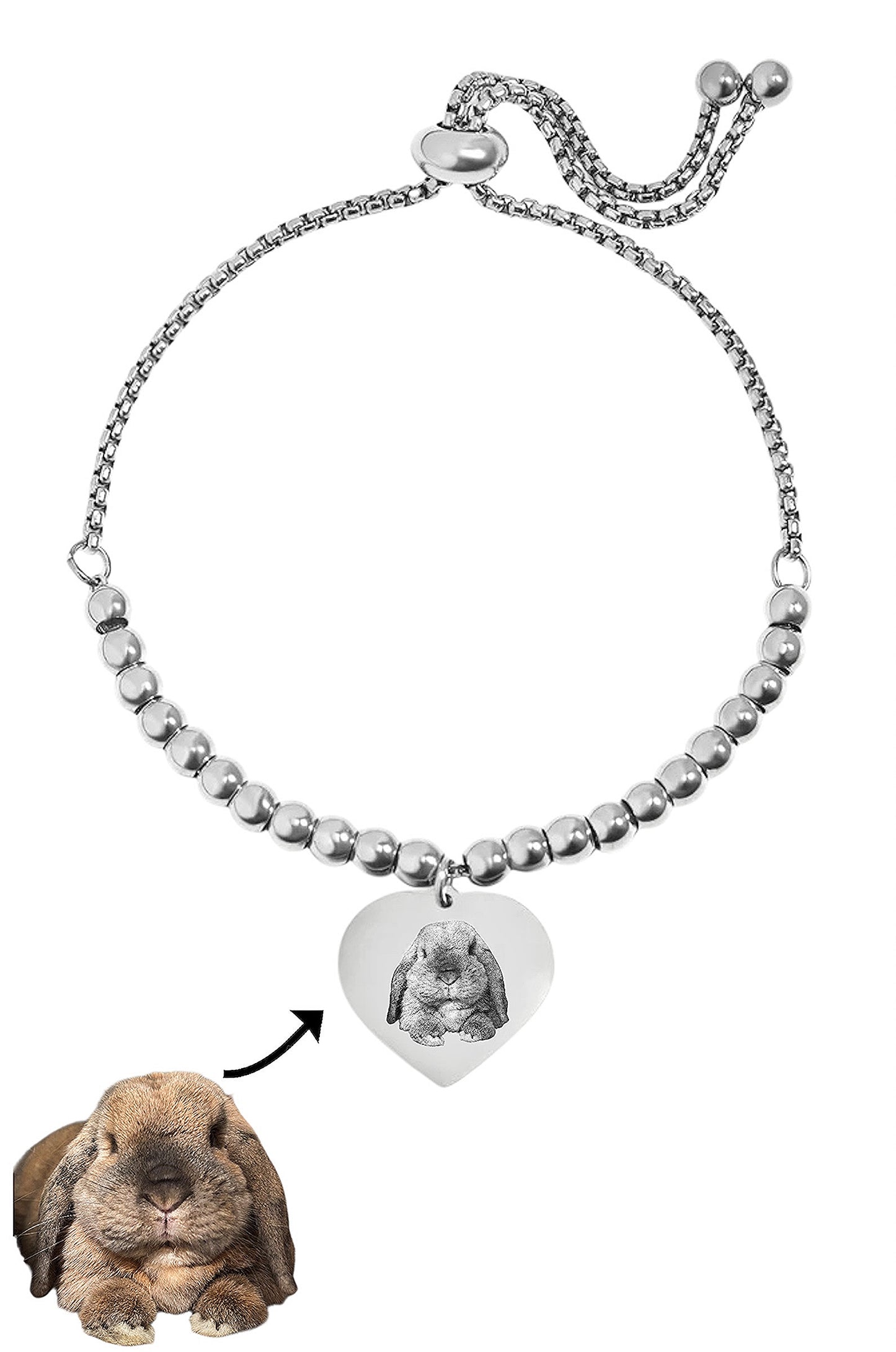 Custom Adjustable Heart Beaded Bracelet-Pet