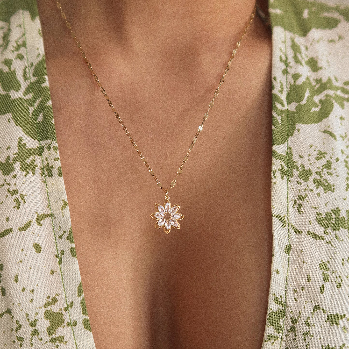 Diamond Healing Lotus Flower Necklace