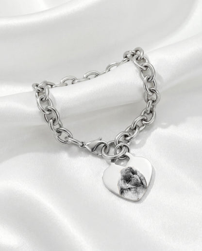 PET FACE SILVER HEART BRACELET/ ANKLET