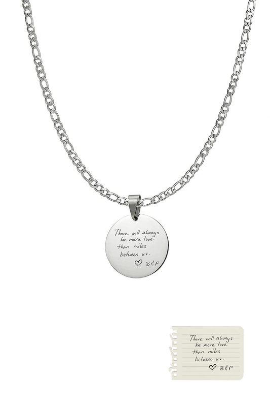 Men's Custom Coin Pendant Necklace - Handwriting