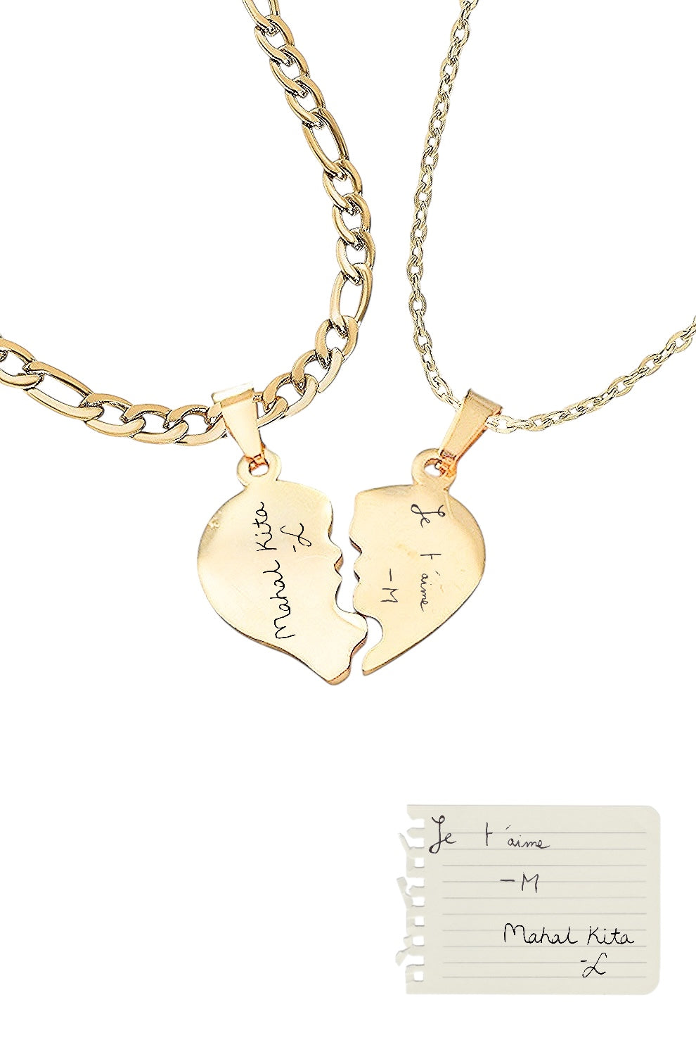 Custom Heart Necklace Set - Handwriting