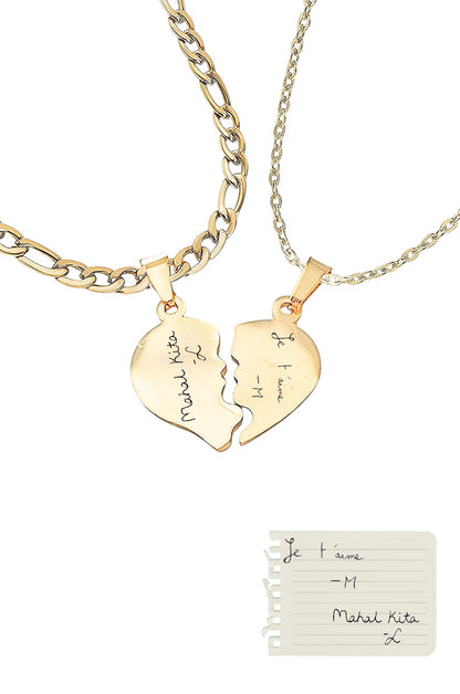 Custom Heart Necklace Set - Handwriting